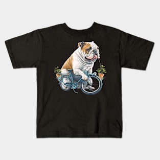 Bulldog Riding A Bicycle Kids T-Shirt